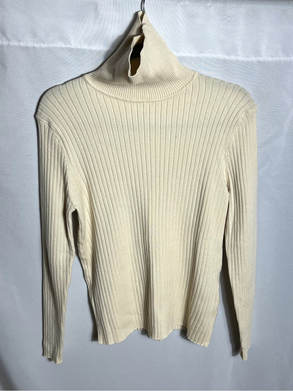 Cream Ribbed Turtleneck Sweater Fitted Stretch Knit Long Sleeve Top 2XL - Picture 1 of 4